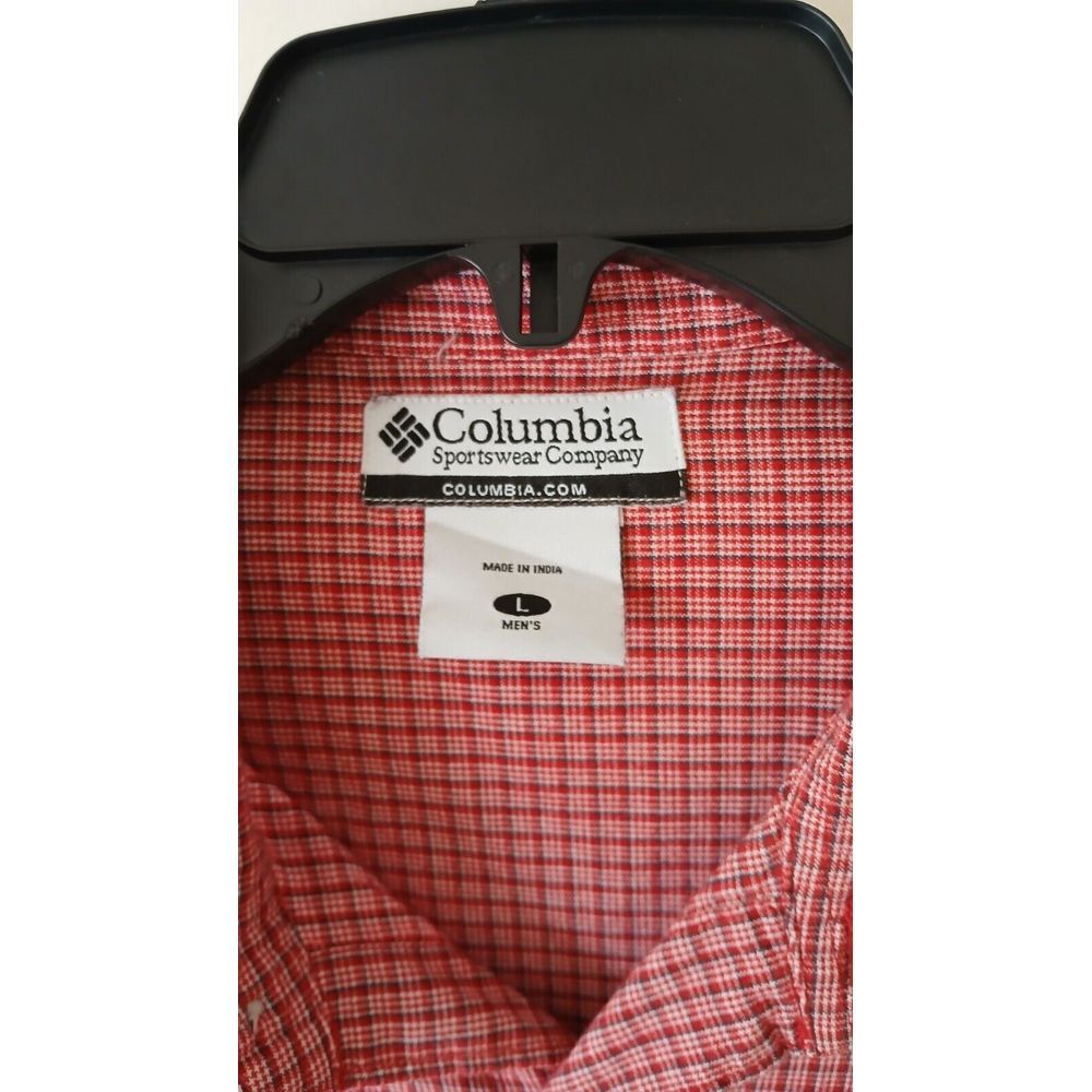 Columbia Shirt Mens L Red Plaid Short Sleeve Button Regular Fit 100% Cotton - Picture 6 of 7